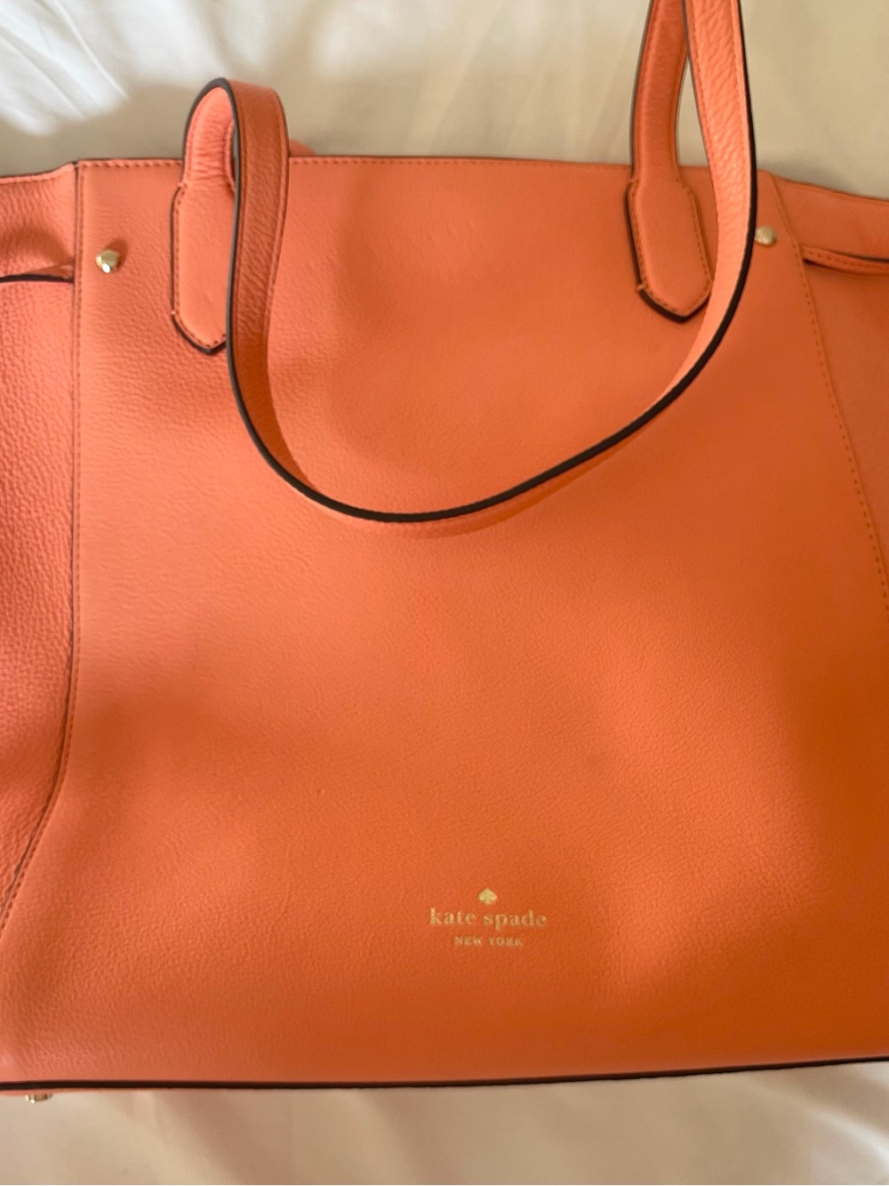 kate spade Coral Pebbled Leather Tote with Gold Logo